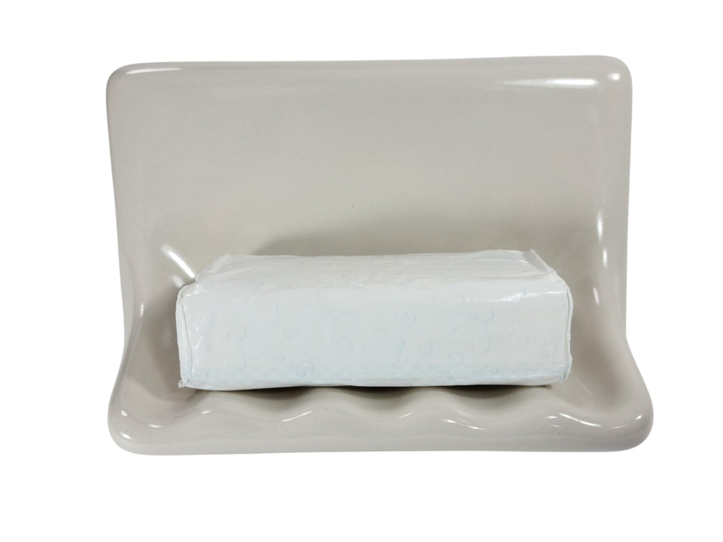 Beige Bone Almond Ceramic Soap Dish Shower Tray Tile in Installation Vintage Mid Century Modern Retro