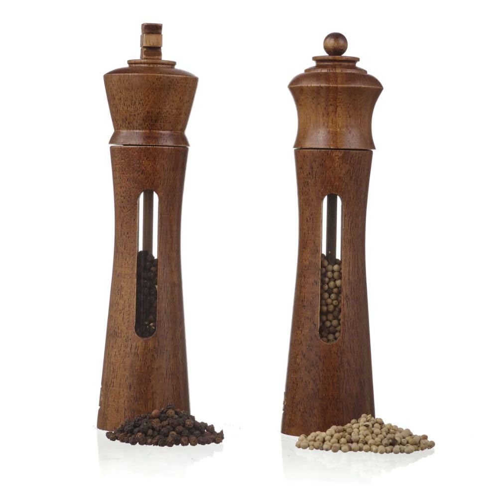 King & Queen Chess Piece Pepper Grinder, Set of 2 Salt and Pepper Grinder set Manual, Refillable Salt and Pepper Mills, Perfect Kitchen Decor, Essential Kitchen Gift for Chess Enthusiasts (9 Inch)