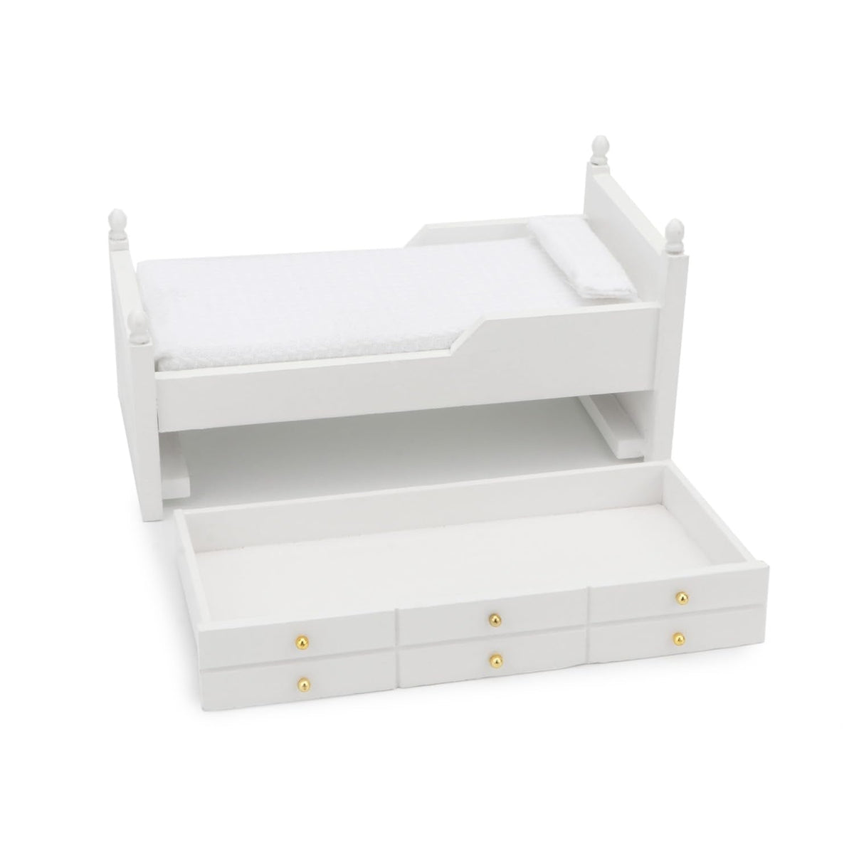 Miniature Table 1:12 Furniture & Dollhouse Miniature Bed with Drawer 1:12 Wooden Furniture European Bedroom Bedding Furniture Accessories with Pillow & Mattresses