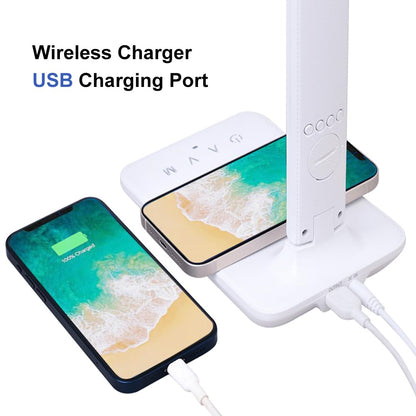 wanjiaone Multifunctional LED Desk Lamp with Wireless Charger,USB Charging Port,Clock,Phone Holder,Desk Lamps for Home Office,Eye-Caring Reading Lamp,Study Lamp for Boys,Girls,Teens,White