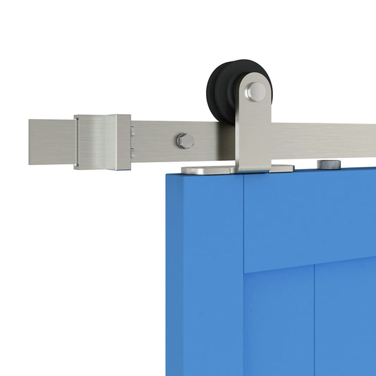 JUBEST Brushed Nickel Sliding Barn Door Hardware Kit Single Door Flat Track Kit Top Mounted Roller 6.6FT