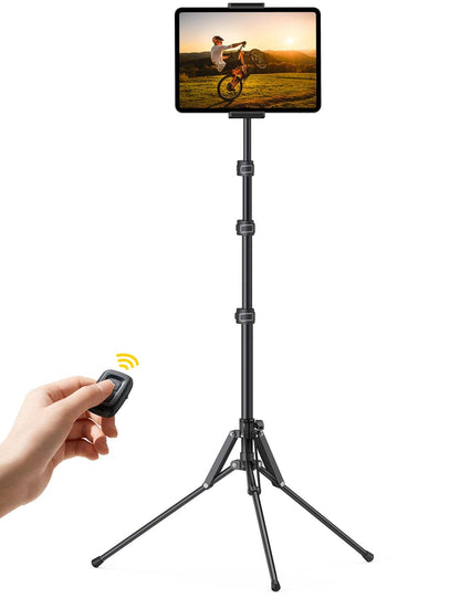 Lamicall Tablet Floor Tripod Stand - 64.9" Tablet Holder Mount with Adjustable Height for Stream/Watching with Bluetooth Remote, Gifts for iPad Pro 12.9/11" Mini, Air, iPhone, 4.7-13" Devices