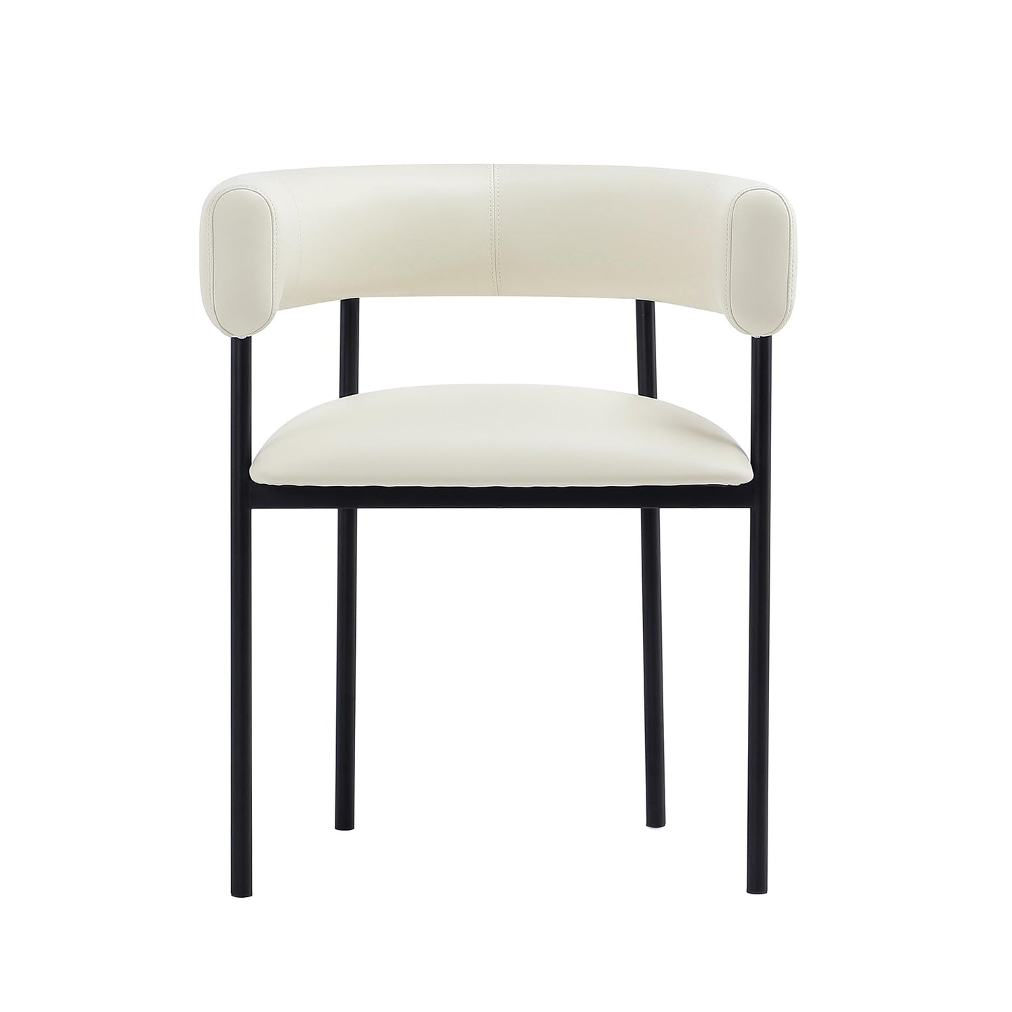 Manhattan Comfort Onda Dining Chair Upholstered in Vegan Leather, Metal Frame with Wraparound Backrest, Modern Seating for Kitchen Counter and Table, Ivory