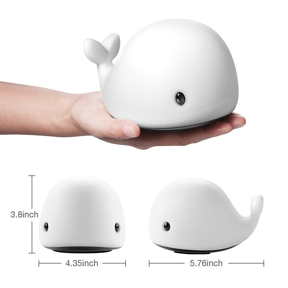OURRY Cute Whale Night Light for Kids,Kawaii Baby Night Light with 7 LED Colors Changing,Tap Control Nursery Squishy Night Lamp,USB Rechargeable,Birthday Gifts for Baby,Girls,Boys,Toddler,Children