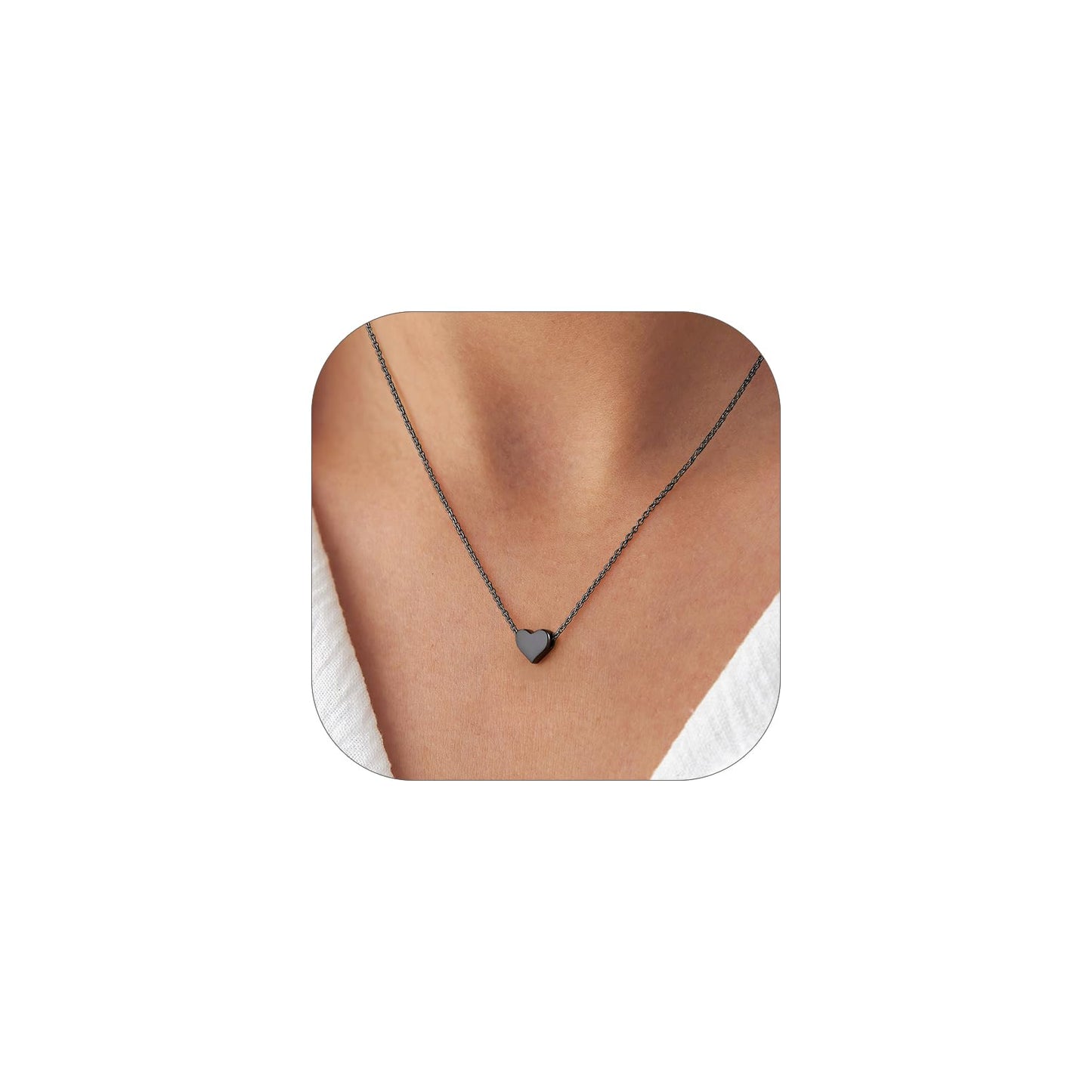 ChicSilver Black Necklaces for Women 925 Sterling Silver Tiny Heart Pendant Necklace for Women Dainty Necklace Christmas Necklaces