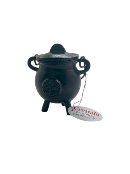 Crystalo - Cast Iron Cauldron with Lid (Tree of Life, 2.5"D 4.25"H)