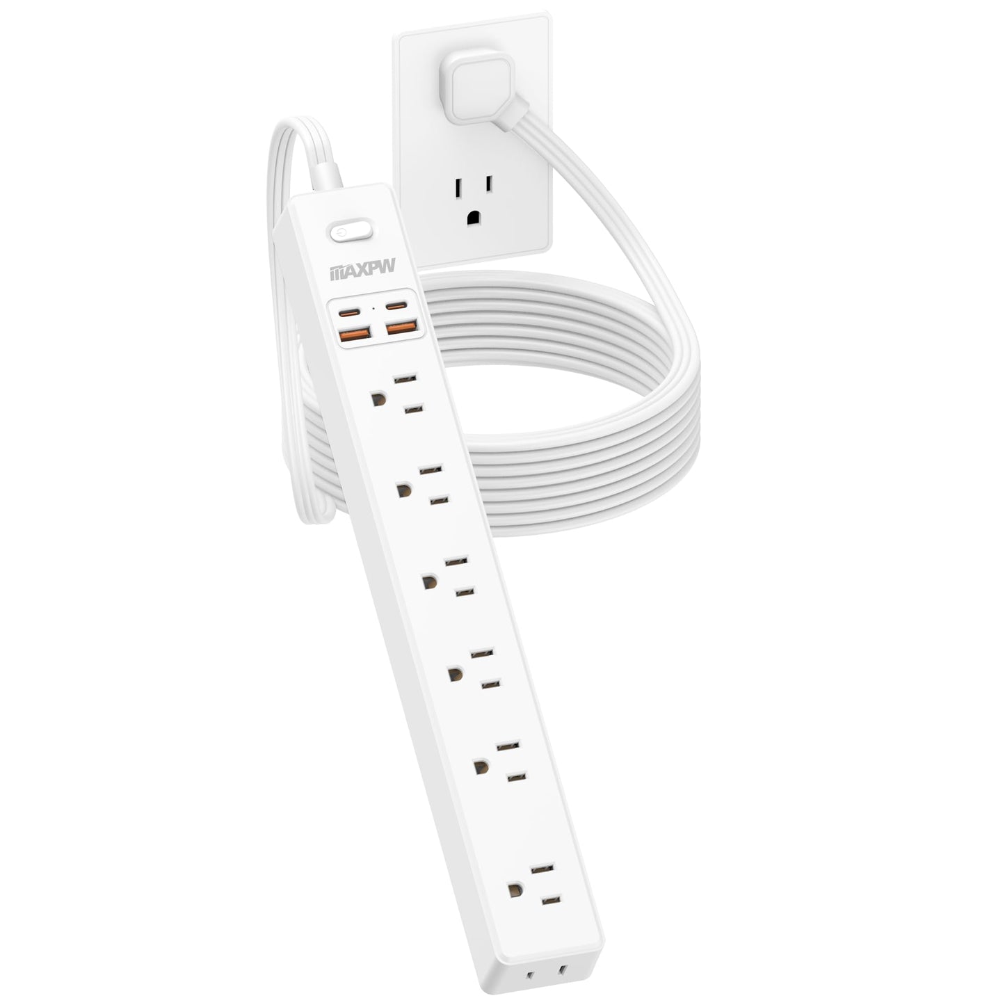 2 Pack Power Strip Surge Protector - 7 Outlets 4 USB Ports (2 USB C), 6 Ft Ultra Thin Flat Plug Extension Cord, 1875W/15A, 1700 Joules, Wall Mount for Home Office Dorm, White