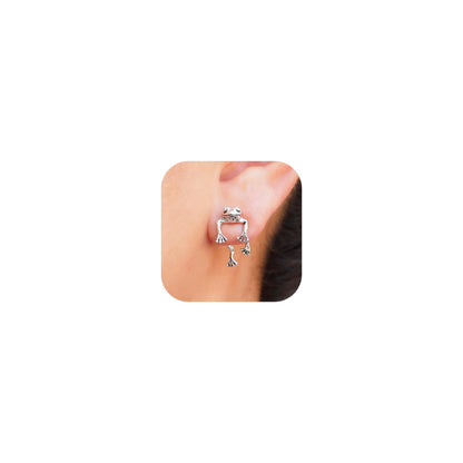 Silver Frog Earrings for Women Christmas Stocking Stuffers Vintage Frogs Shaped Stud Earrings Funny Cute 3D Animal Earrings Jewelry Gifts