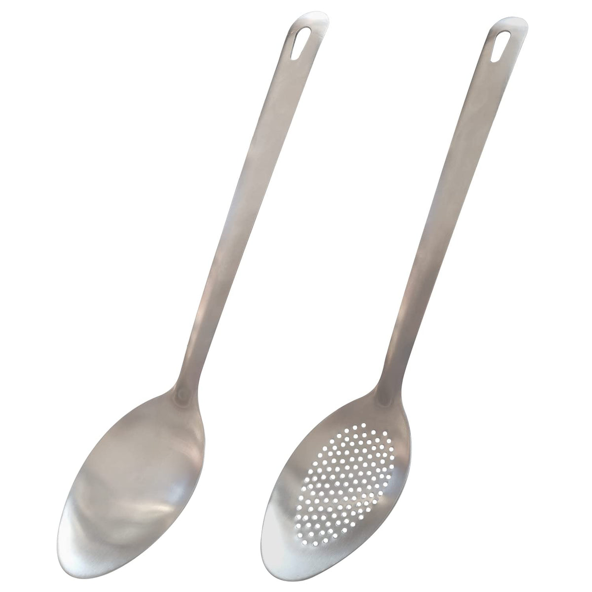 IOCBYHZ Cooking Spoon Set, 2Pcs 14.7" Stainless Steel Large Serving Spoons, Solid & Slotted Spoons for Restaurant, Metal Kitchen Utensils