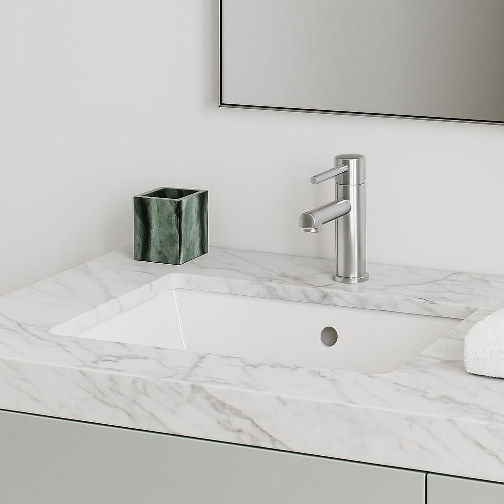 Marble Toothbrush Holder – 4.1" Genuine Stone Bathroom Cup for Makeup Brushes, Pens & Utensils | Natural Marble Organizer for Vanity, Countertop & Home Décor (Victoria Green)