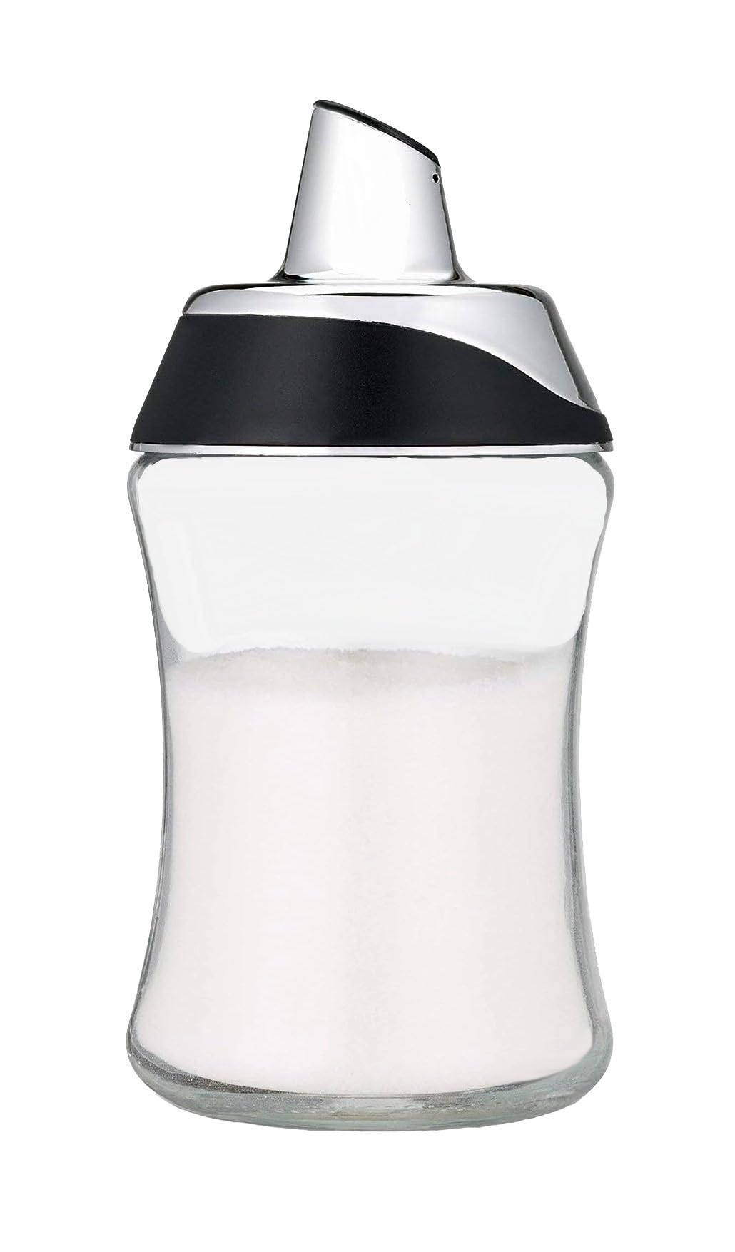 J&M Design 2-Pack Glass Sugar Dispenser & Shaker for Coffee, Cereal, Tea & Baking with Pour Spout and Lid for Easy Spoon Measuring Pouring - 7.5oz Jar Container - Coffee Bar Accessories & Essentials