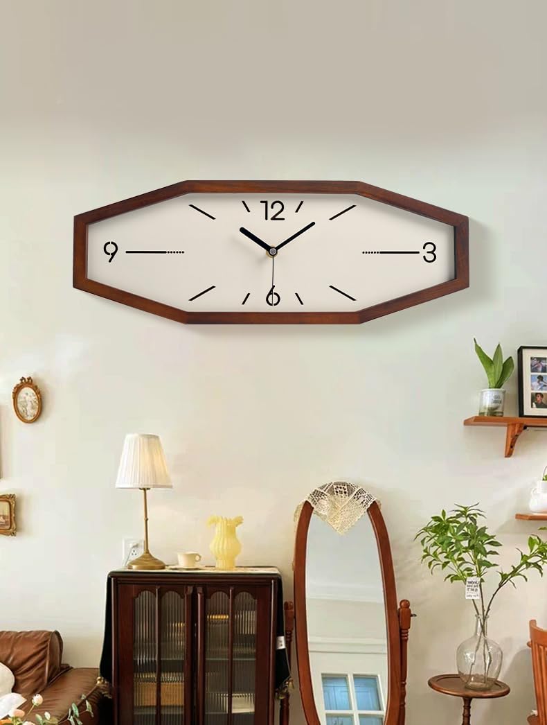 DaguyS Wooden Retro Wall Clocks, 18 Inches Square Clocks Rectangular Wall Clock Battery Operated Silent Non-Ticking, for Kitchen Living Room Office Home Desk Bedroom (Brown)