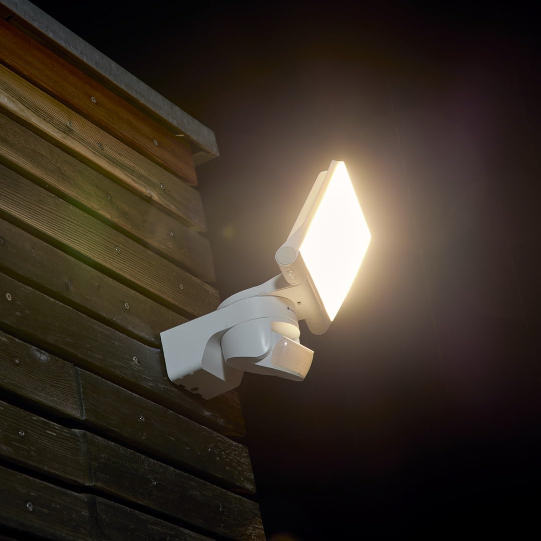 Steinel LED Spotlight XLED Home 2 S White, Adjustable Floodlight, Exterior Light, 13.7 W, 180° Motion Sensor Spotlight for Garden, Patio Garage or Warehouse , 19.4 x 18 x 16.1 cm