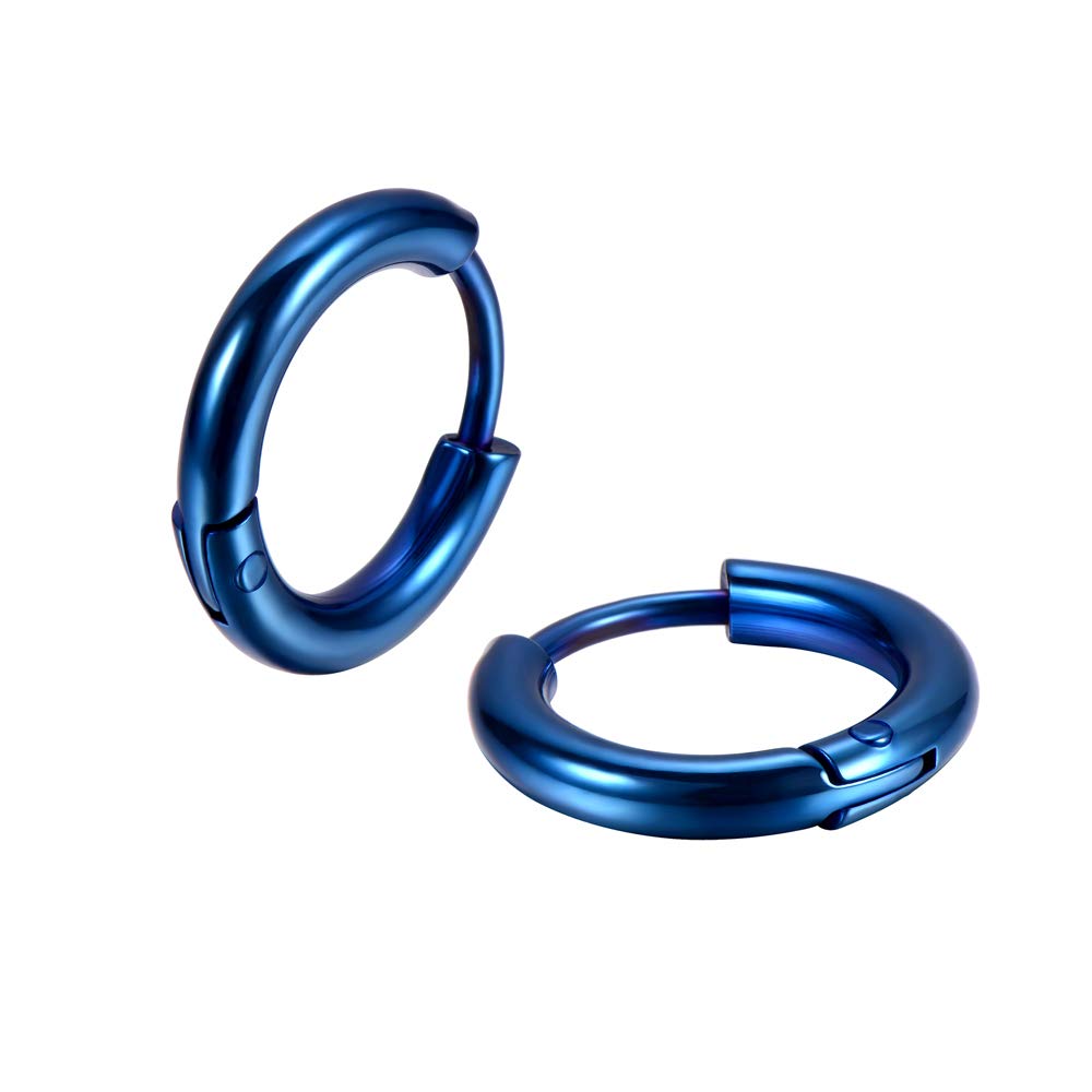 Gabry&jwl 316L Surgical Stainless Steel Huggie Hoop Earrings 6mm Blue Hypoallergenic Earrings Hoop Cartilage Helix Lobes Hinged Sleeper Earrings For Men Women(A06:6mm Blue(THK 2.0mm))