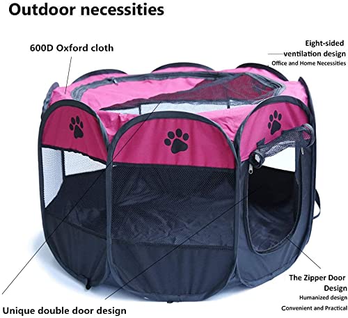 Dotala PET Portable Foldable Pet Dog Cat Playpen Crates Kennel/Premium 600D Oxford Cloth,Removable Zipper Top, Indoor and Outdoor Use (Rose)