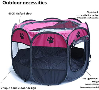 Dotala PET Portable Foldable Pet Dog Cat Playpen Crates Kennel/Premium 600D Oxford Cloth,Removable Zipper Top, Indoor and Outdoor Use (Rose)