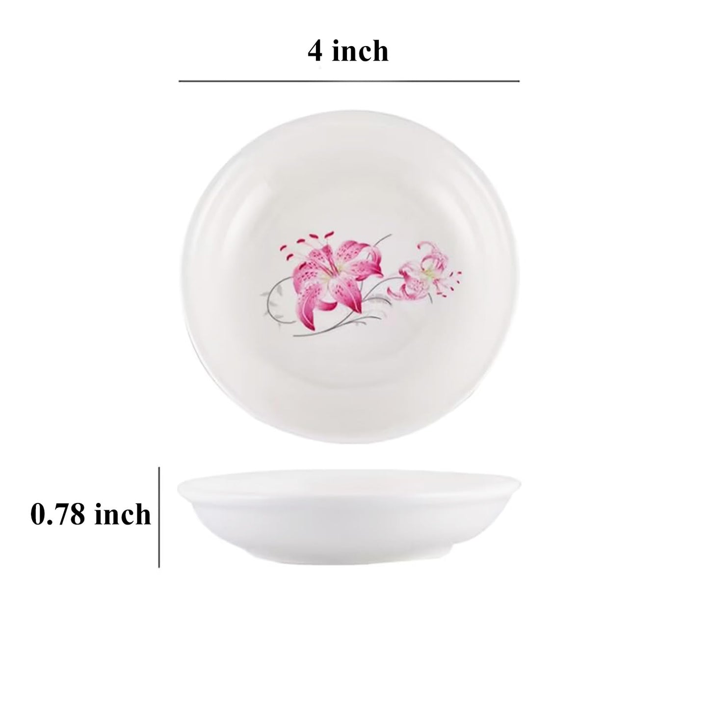Autminia 4 Pack Saucer Dishes with Lily Pattern, Ceramic Dipping Bowls, 4 Inch Side Dishes Sauce Dishes for Sushi Sauce Snack, Porcelain Seasoning Dishes Appetizer Plates, Snack Serving Dishes