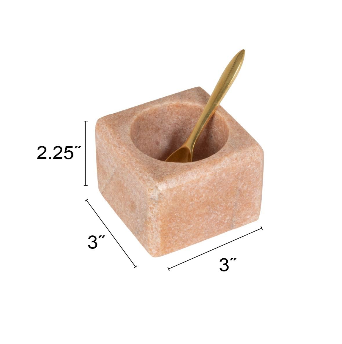 Creative Co-Op Square Marble Bowl with Stainless Steel Spoon, Pink
