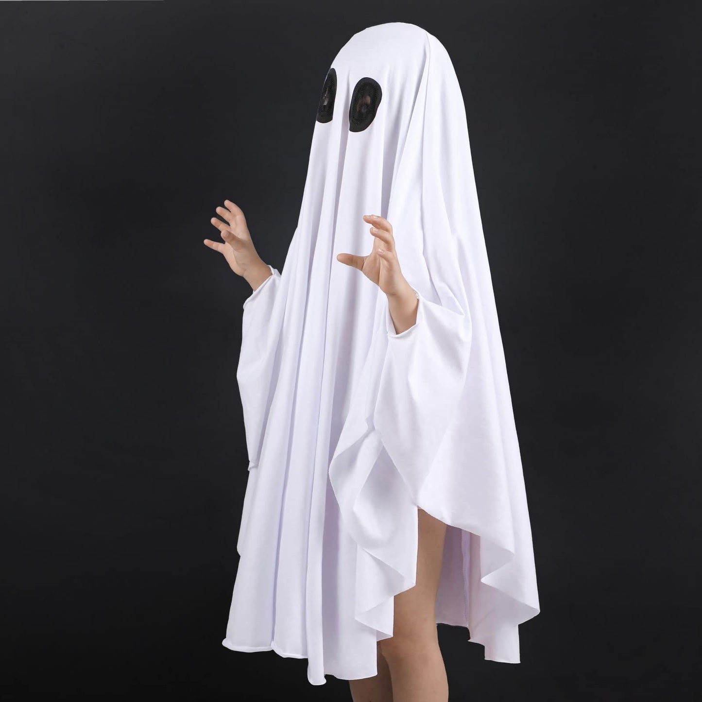 Noubeau Unisex Kid Ghost Costume Girl Halloween Fancy Dress Cosplay Boy White Boo Ghost Cloak Child Spooky Trick-or-Treating(White,5-7 Years)