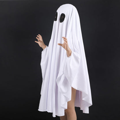 Noubeau Unisex Kid Ghost Costume Girl Halloween Fancy Dress Cosplay Boy White Boo Ghost Cloak Child Spooky Trick-or-Treating(White,5-7 Years)