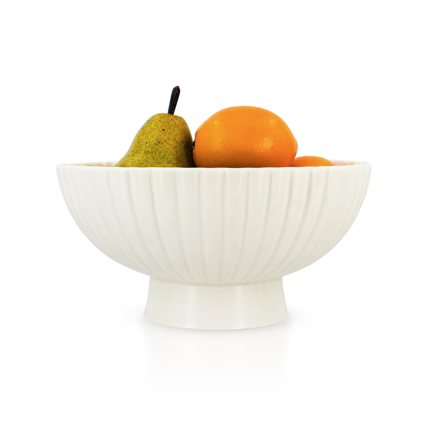 Modern 8 Inch White Ceramic Fruit Bowl - Small Footed Pedestal Fruit Bowl for Kitchen Counter, Farmhouse Chic Centerpiece for Dining Coffee Table & Home Decor,Key Ruffle Bowl for Entryway Table ﻿