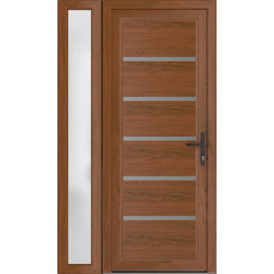 VDOMDOORS Front Exterior Prehung Metal-Plastic Door | Manux 8415 Walnut | Side Sidelite Transom | Residential Doors Entrance Patio Garage 48 x 80 (W36+12 x H80) Left-Inswing