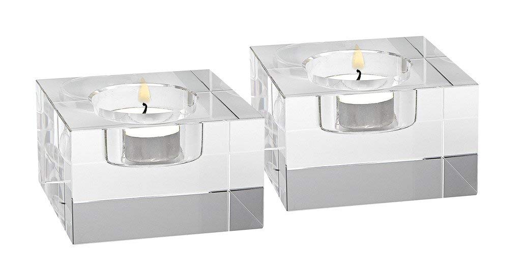 Badash Dakota Crystal Tealight Holders - 2" Tall Glass Candle Holders in Modern Brick Design (Set of 2) - Elegant Handcrafted Faceted Crystal Home Decor Accent