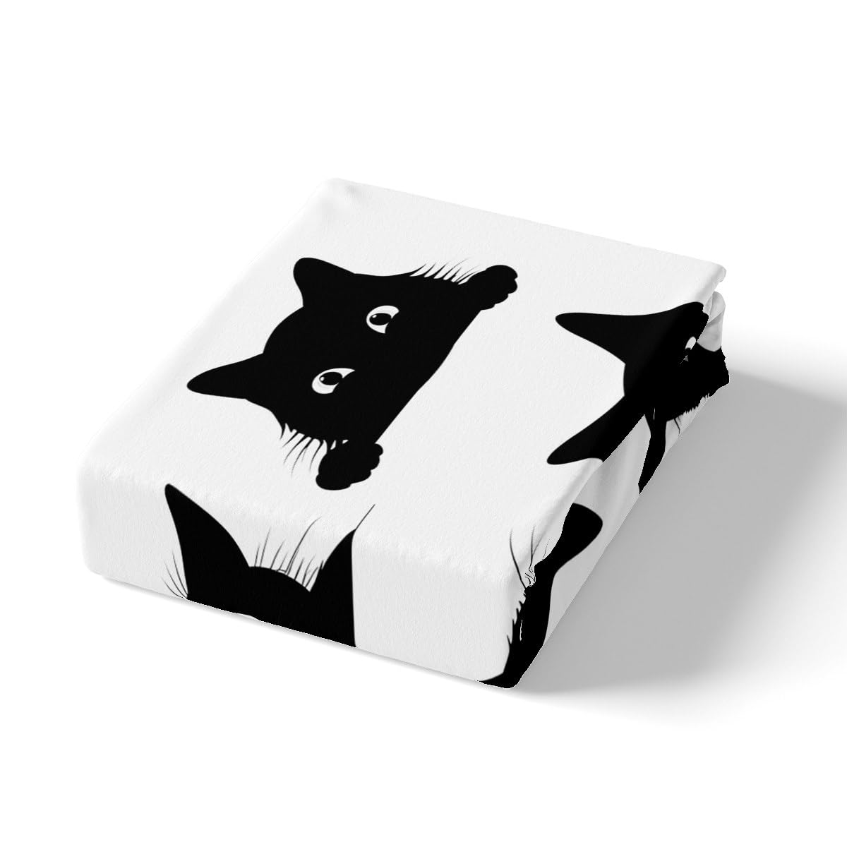 Feelyou Black Cat Bed Sheet Set for Kids Boys Girls Pet Cats Pattern Fitted Sheet Cute Kitten Print Bedding Set 3D Animal Theme Bed Cover Bedroom Decor 3Pcs Full Size White
