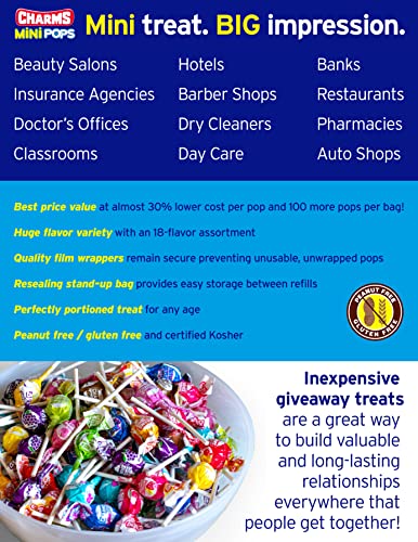 Tootsie Roll Charms Mini Pops - 4.5 lb Bag of Individually Wrapped Fruity Hard Candy Lollipops in 18 Fun Flavors - Peanut and Gluten Free, 400 Count, Packaging May Vary