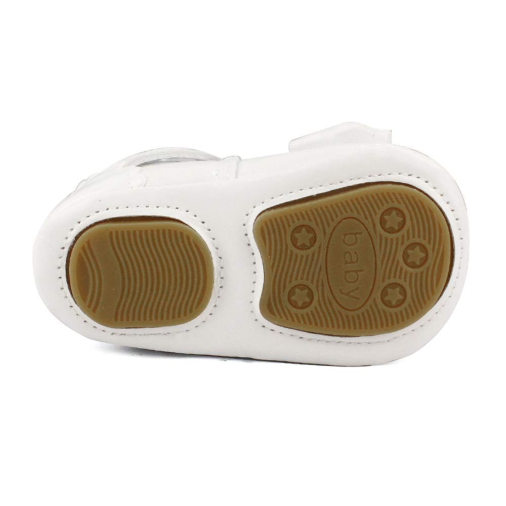 LACOFIA Infant Baby Girls T-Bar Anti-Slip Bowknot Princess Christening Shoes, A White, 6-12 Months