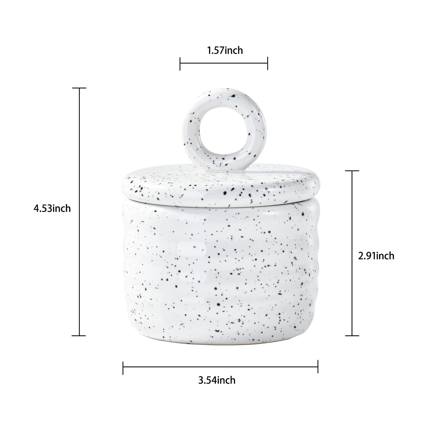 Salt Cellar Keeper with Ceramic Lid, Big Capacity Ceramic Sugar Bowls Pepper Box, Speckled Glaze Seasoning Container Condiment Pot for Kitchen (White)