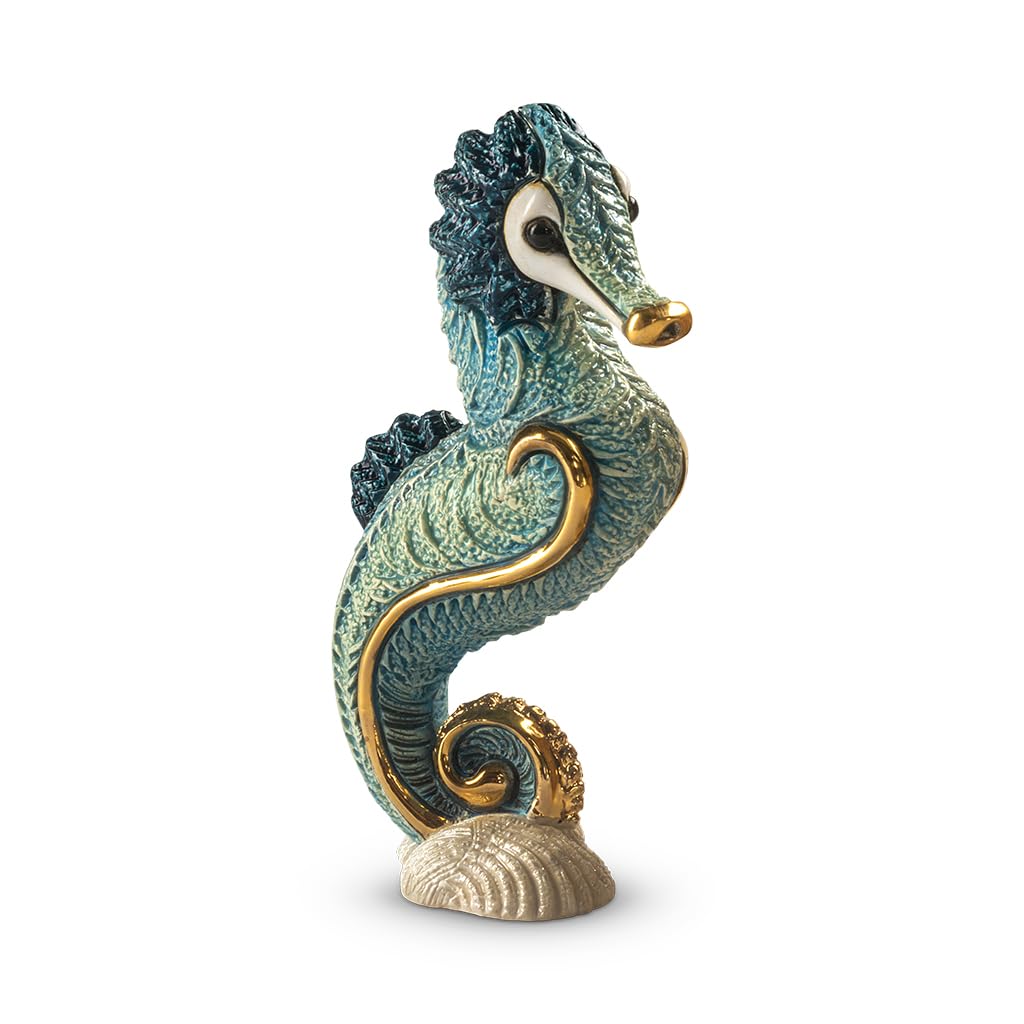 De Rosa Handmade Sculpted Ceramic Seahorse Figurine (Turquoise)