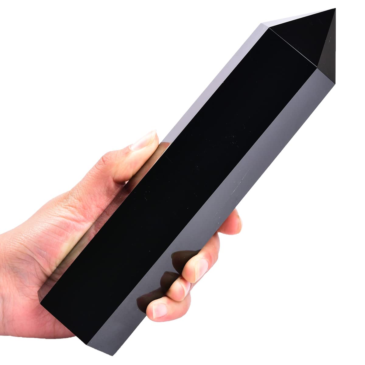 MOGEMT Large Black Obsidian Crystal Tower Natural Healing Crystal Point Wand Obelisk 6 Faceted Reiki Chakra Meditation Therapy Home Decor Gift 1.5-2 LBS