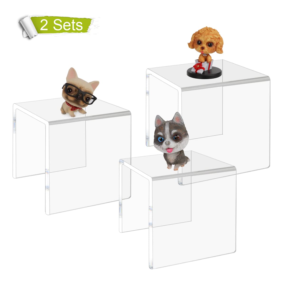 NIUBEE Acrylic Display Risers Stand 2 Sets,3 Steps Clear Riser Shelf Showcase for Amiibo Funko POP Figures -8.4"x6.3"x4.3"