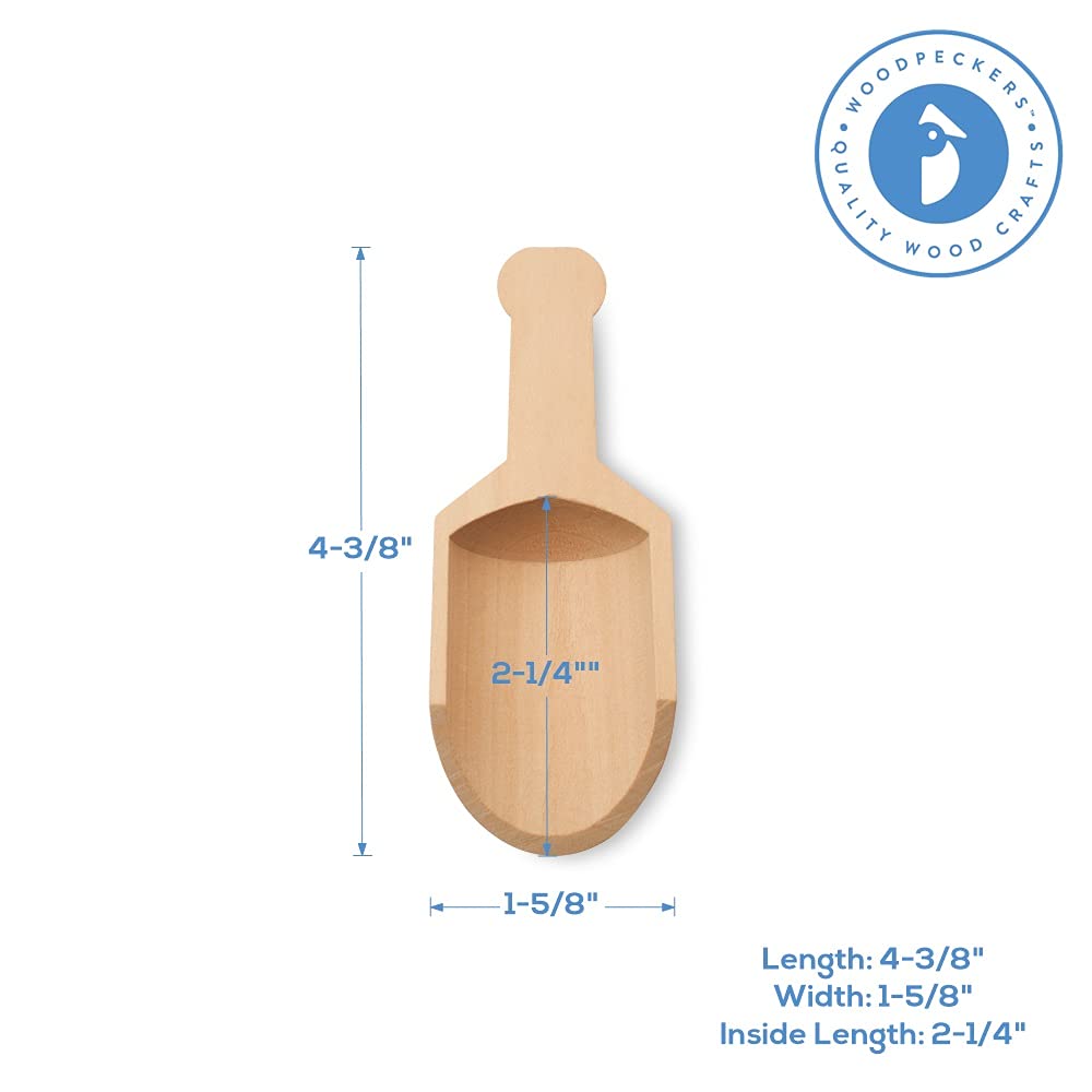 Small Wooden 1 Tablespoon Scoops for Food Canisters & Jars, Table Spoons Measuring Spoon, Wood Manuka Honey Bath Salts, & Coffee Scoop, Mini Candy Scoops for Candy Buffet, Pack of 10 by Woodpeckers