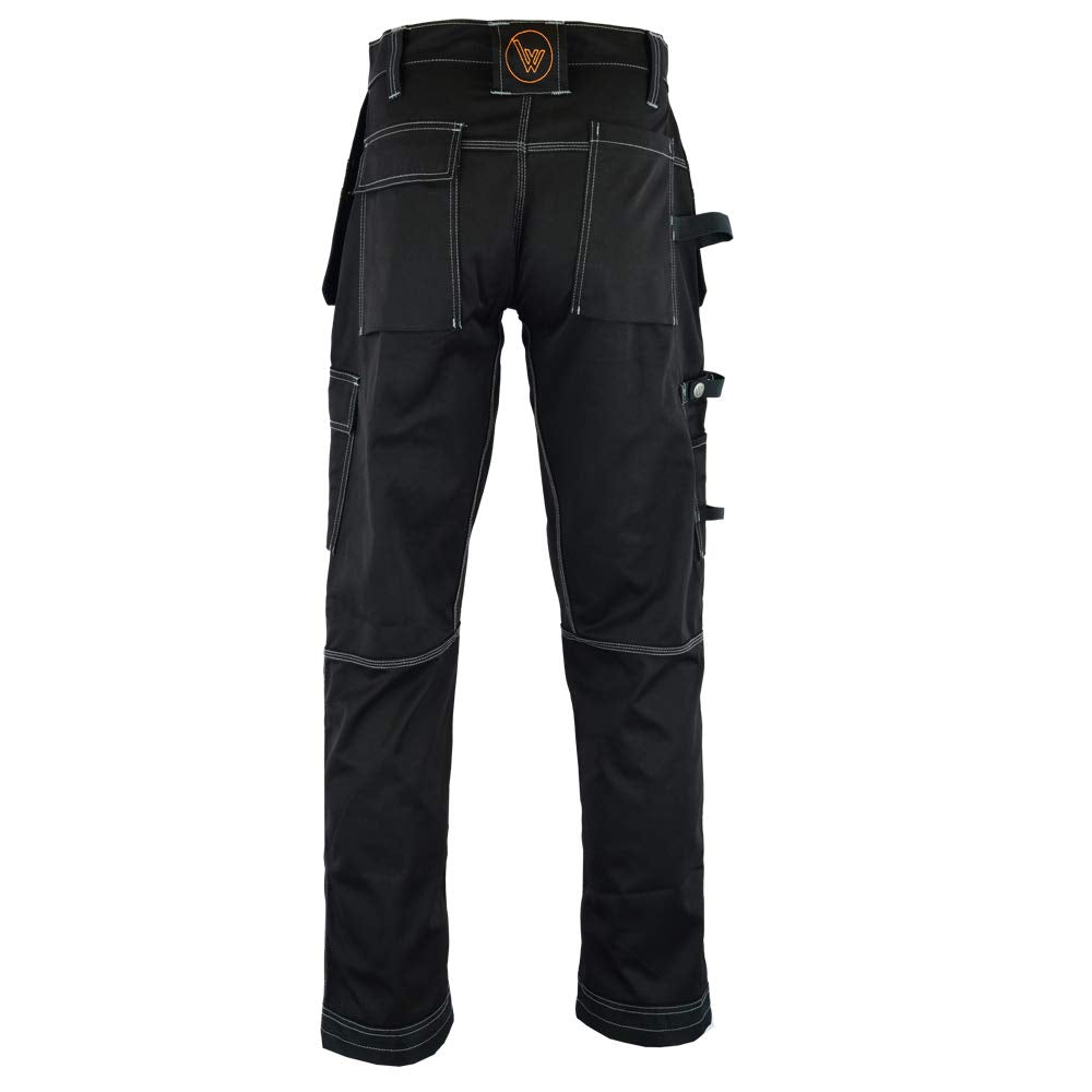 WrightFits Men Pro Builder Work Trousers Black - Heavy Duty Safety Combat Cargo Pants - Knee Pad Pockets - Triple Stitched - Durable Workwear (32W X 31L, Black)
