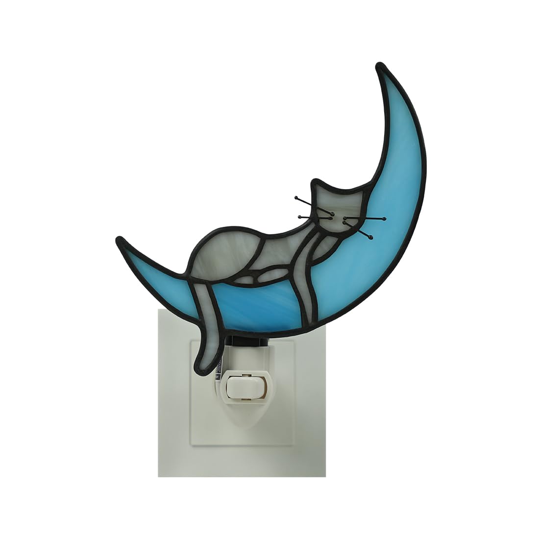 BOXCASA Cat on Moon Decor Stained Glass Night Lights Plug Into Wall Decorative,Night Light Plug in Decor for Children's Room Kitchen Toilet Bathroom,Cats Themed Gifts for Women Cat Lover