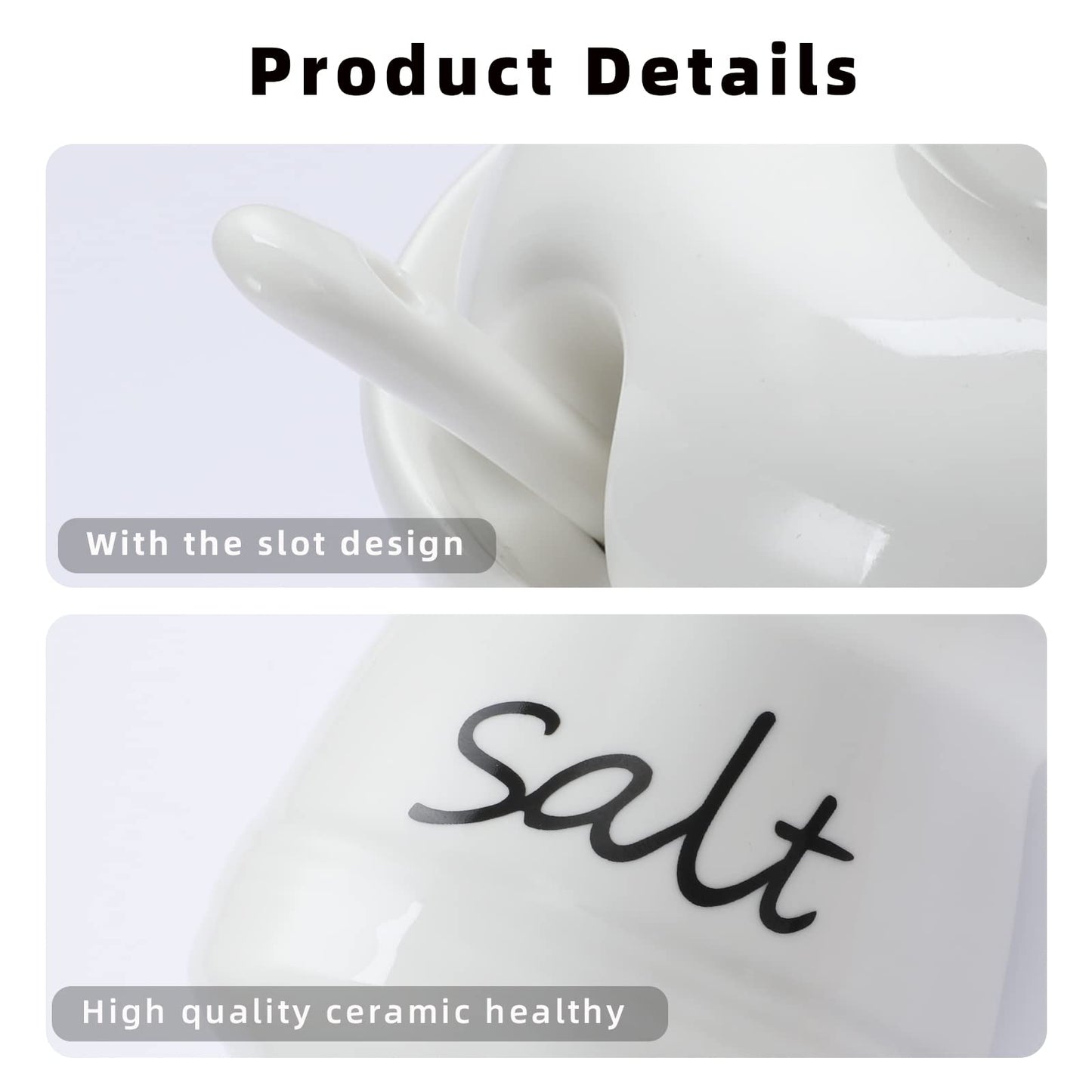 ONTUBE Ceramic Salt Bowl with Lid and Spoon 12oz (White)