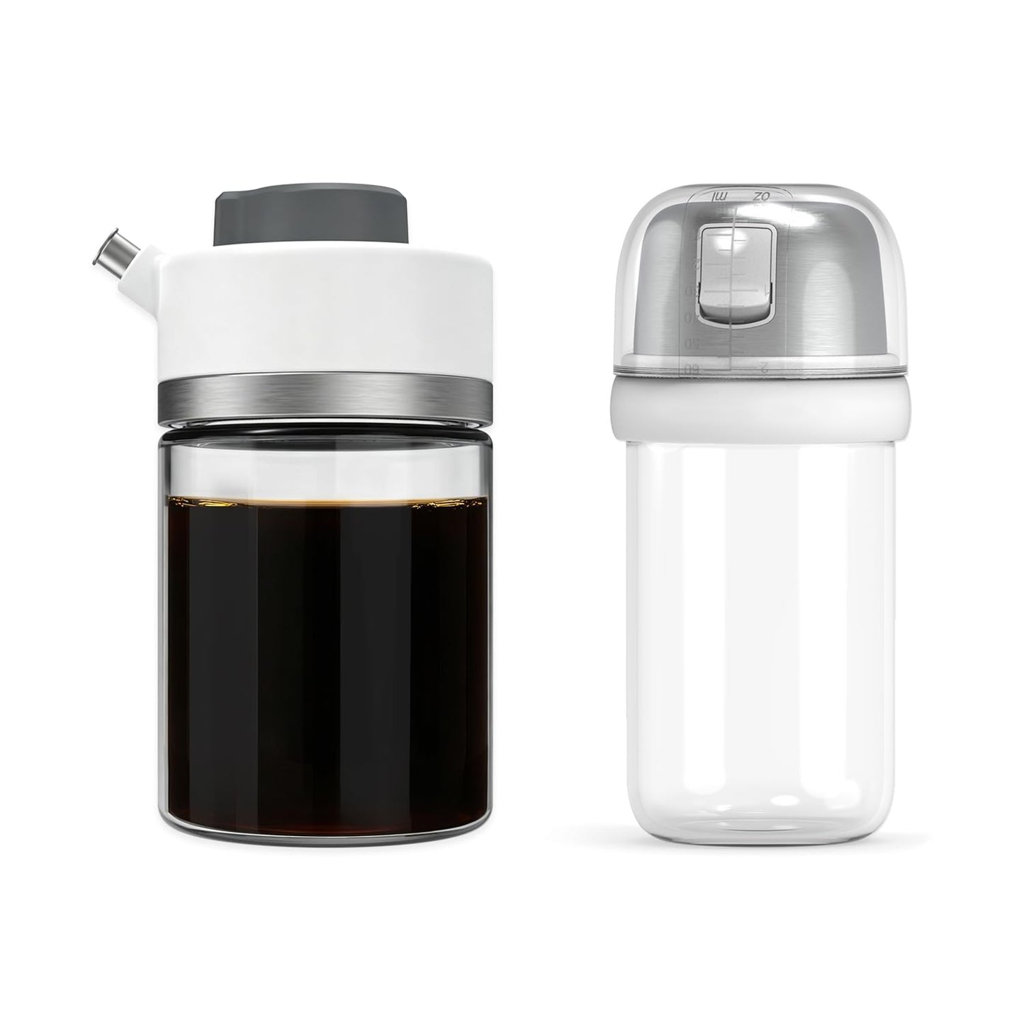 KITCHENDAO Precision Pour Glass Soy Sauce Dispenser with 3 Modes and 2 in 1 Glass Salt Shaker with Side Pour Spout