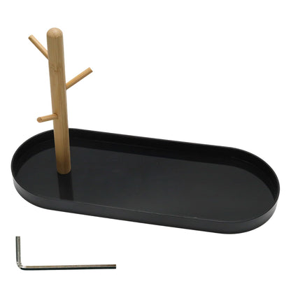 OYWOBET Black Multi-Functional Key Tray, Wood Key Bowl Jewelry Tray, 3-Tier Hanging Organizer for Entryway/Rings Phone Bracelets Watches