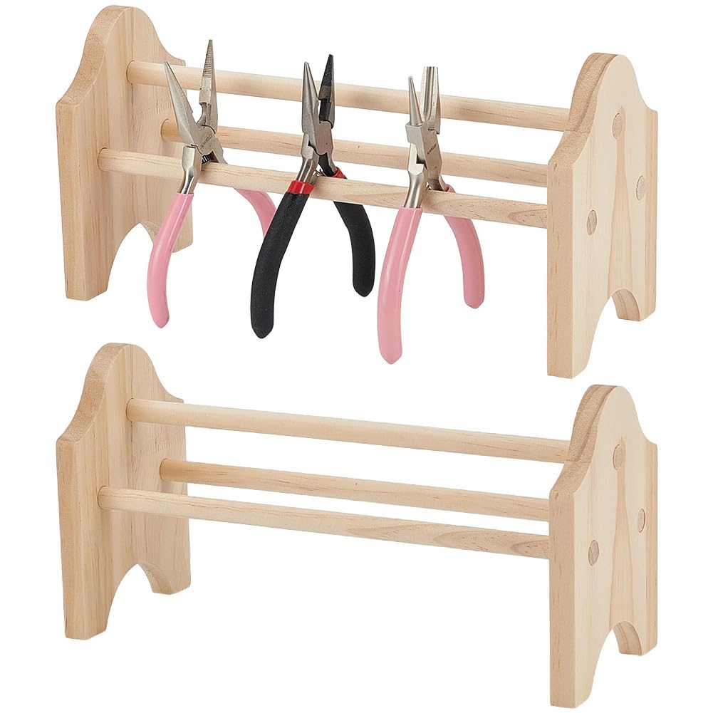 WEBEEDY 2 Sets Wood Pliers Rack Pine Wood Dowels Rack Jewelry Making Bench Tool Organizer Wooden Rack for Pliers Cutters Storage Workshop Garage Home DIY Craft Projects Tool Organization