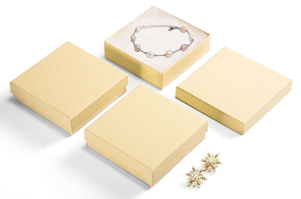 MESHA Jewelry Gift Boxes, 3.5x3.5x1 Inch 20 Pcs Matte Small Gift Box with Lids, Small Cardboard Jewelry Boxes with Cotton Filled and Lids, JewelryBox Bulk for Festive Day Brown