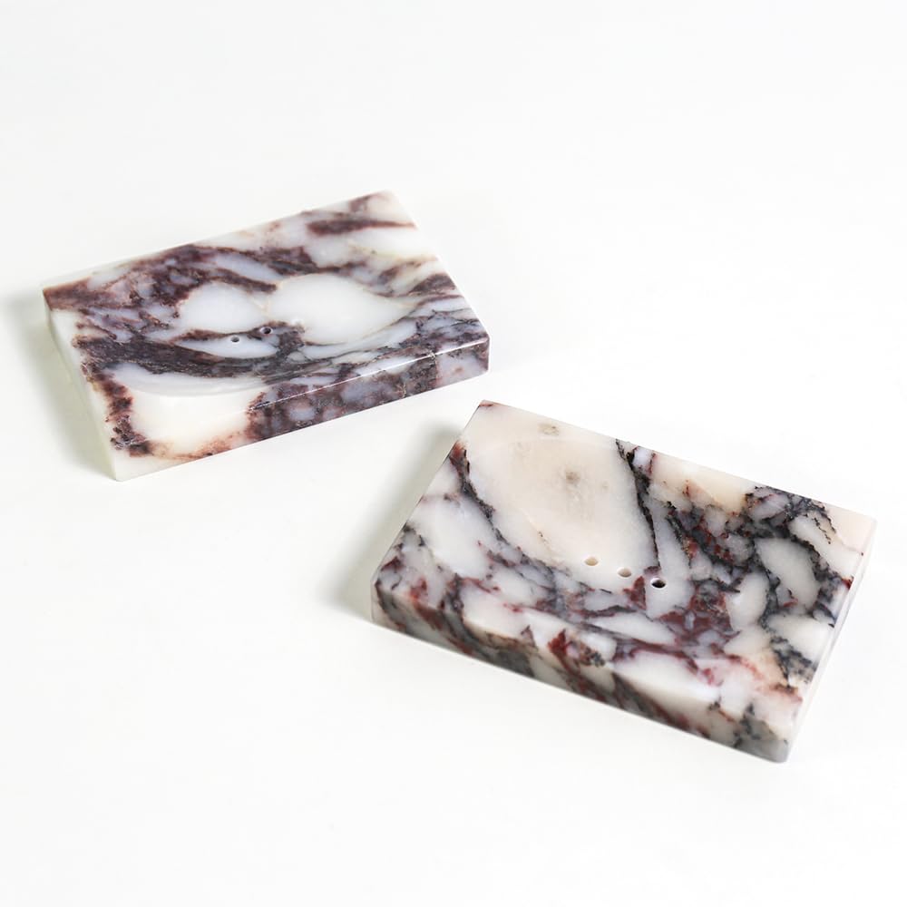 Luxurious Natural Marble Soap Dish Tray Marble Soap Holder Trinket Plate for Bathroom Sink Kitchen Countertop Bedroom Vanity Bathroom Accessory Rectangular (2 Pack)