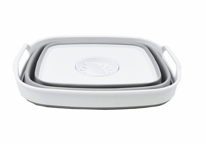 SAMMART 7.5L (2 Gallons) Collapsible Dishpan with Draining Plug - Foldable Washing Basin - Portable Dish Washing Tub - Space Saving Kitchen Storage Tray (White/Grey, 1)
