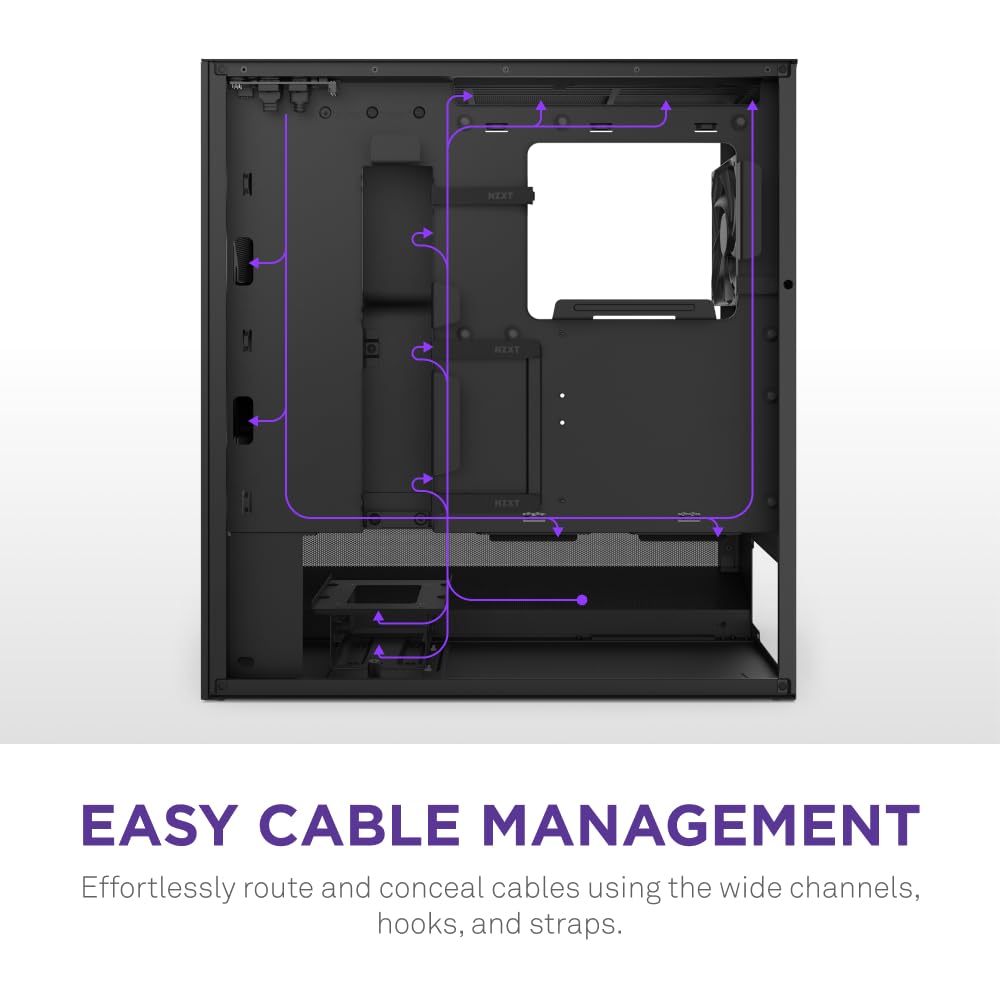 NZXT H5 Flow - Compact ATX Mid-Tower PC Gaming Case - High Airflow - 2 x 120mm Fans Included - 360mm Front & 240mm Top Radiator Support - Cable Management System - Tempered Glass - Black
