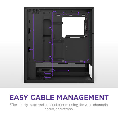 NZXT H5 Flow - Compact ATX Mid-Tower PC Gaming Case - High Airflow - 2 x 120mm Fans Included - 360mm Front & 240mm Top Radiator Support - Cable Management System - Tempered Glass - Black