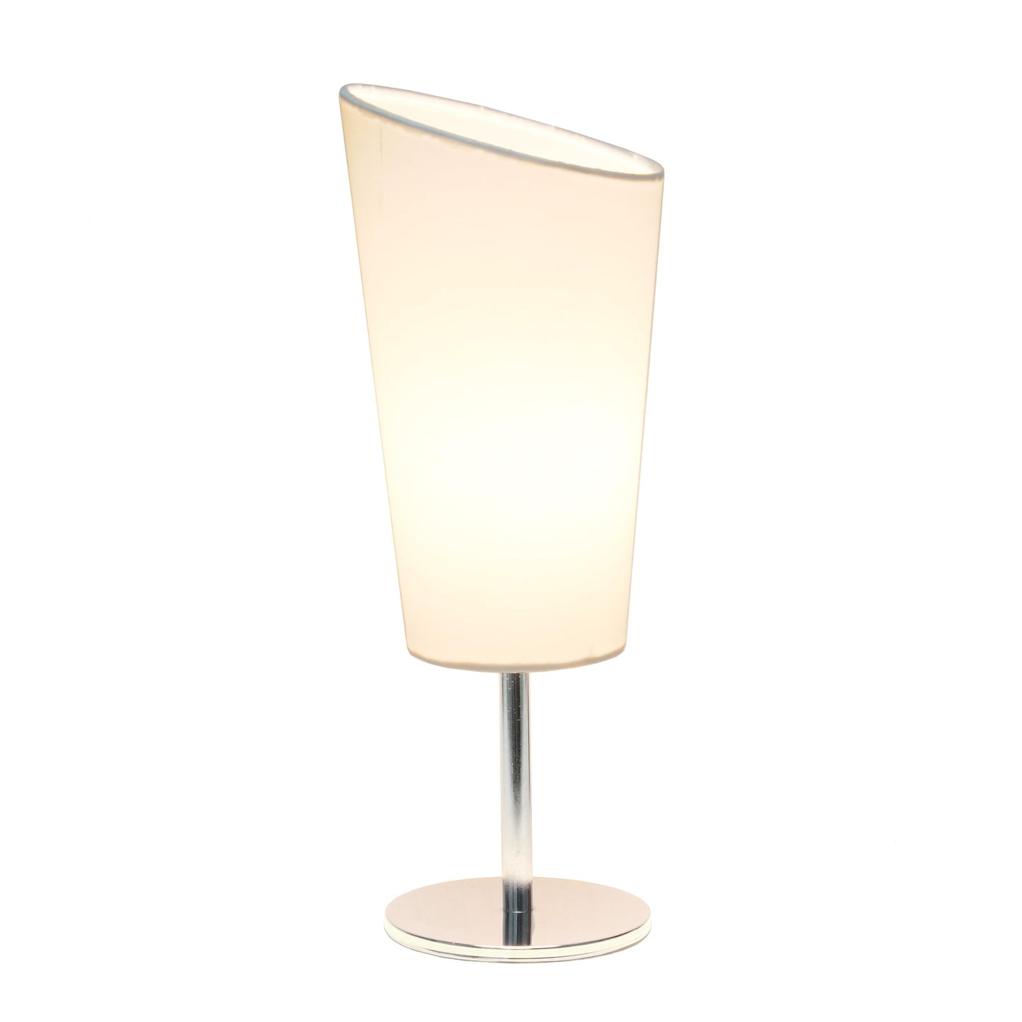 Simple Designs LT1208-WHT 12.4" Bright and Bold Mini Compact Chrome Table Lamp with Angled Fabric Shade, for Living Room, Bedroom, Office, White