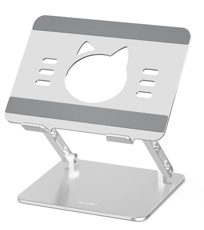 Aoviho Laptop Stand for Desk – Adjustable Aluminum Laptop Riser with Unique Cat-Shaped Cooling Vent, Portable Desk Gift & Decor, Compatible with MacBook Air Pro, Dell, HP, Lenovo (10"-17.3"), Silver