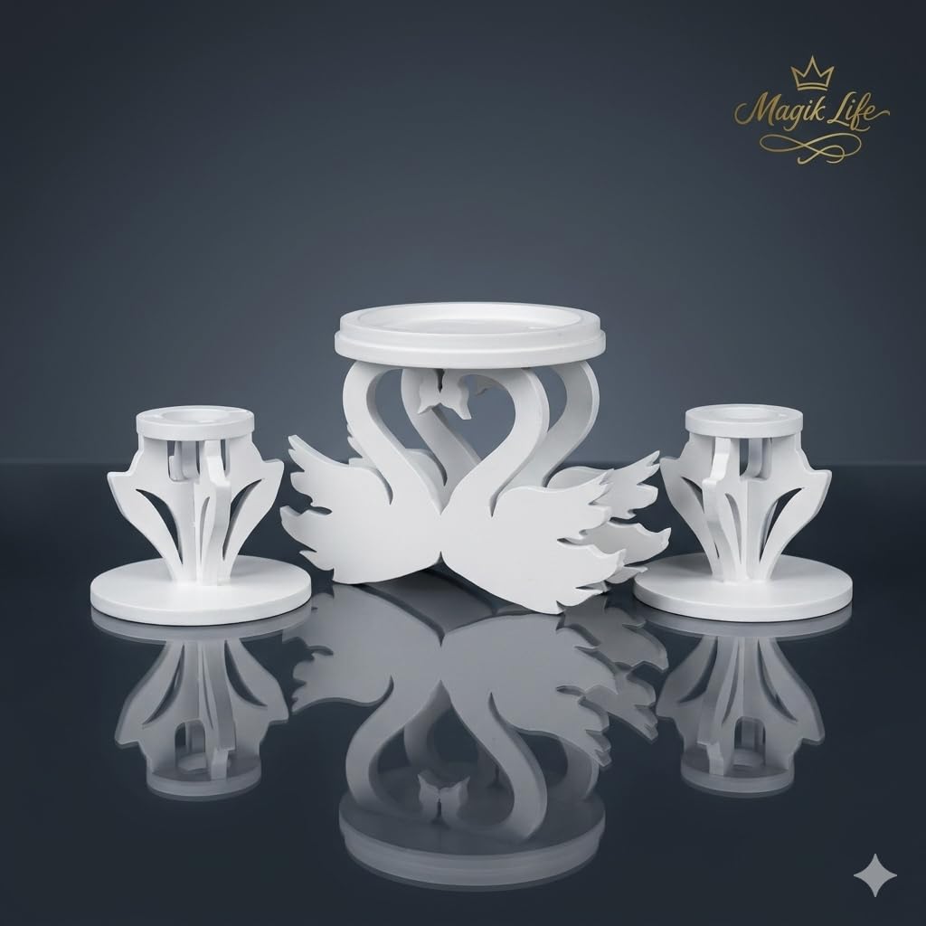 Magik Life Wooden Unity Candle Holder – Solid Triple Candle Stand – Handcrafted from Natural Wood – Painted in Safe Premium White Finish – Fits 2 Taper (0.80”) & 1 Pillar Candle (3”)