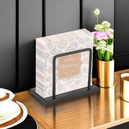 Livabber Napkin Holder, Metal Napkin Storage Modern Freestanding Tissue Paper Dispenser for Table Kitchen Countertop (Metal Base, Black)
